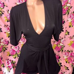 Express Black romper short sleeve batwing jumper dress tie wrap v neck stretchy